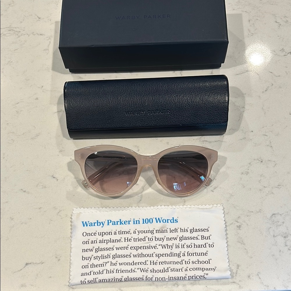 Warby Parker Beige Sunglasses with case, cloth and box
